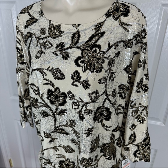 JM COLLECTION dress blouse Elegant black cream shimmer party top BEAUTIFUL 2X - Picture 4 of 13